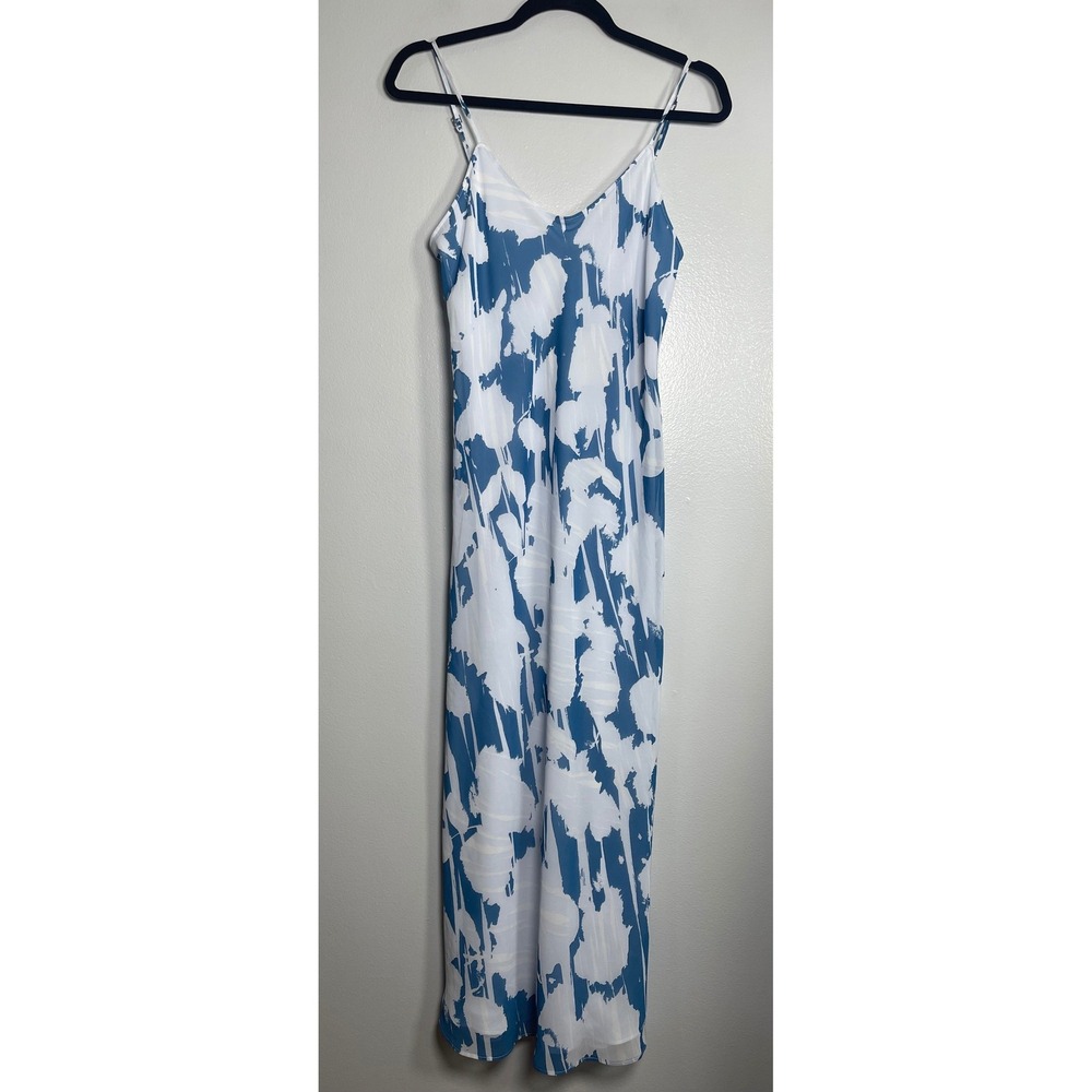 CALVIN KLEIN Slip Midi Dress Blue White NEW Beach Casual Spring Lightweight - Picture 2 of 11